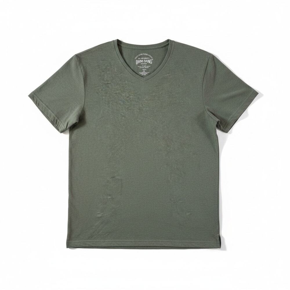 BANG BANG JEANS Mens Short Sleeve Split Neck T Shirt Green Casual Minimalist